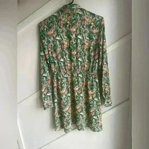 Aritzia Sunday Best Veronica Dress Green Yellow  Long Sleeve Neck Tie Size M - Picture 6 of 14